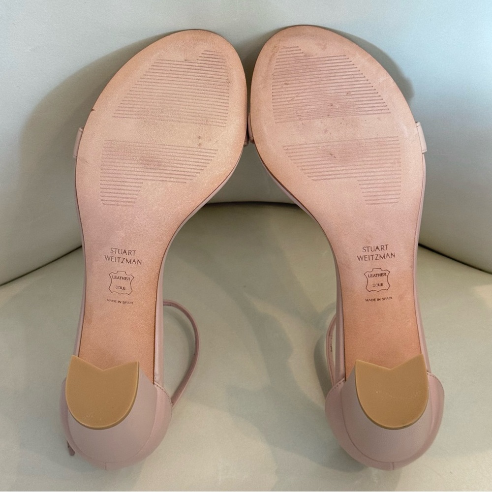 STUART WEITZMAN “Nearly Nude”  Block Heel Sandals Beige Tan Ankle Strap Size 8.5 - Picture 14 of 16